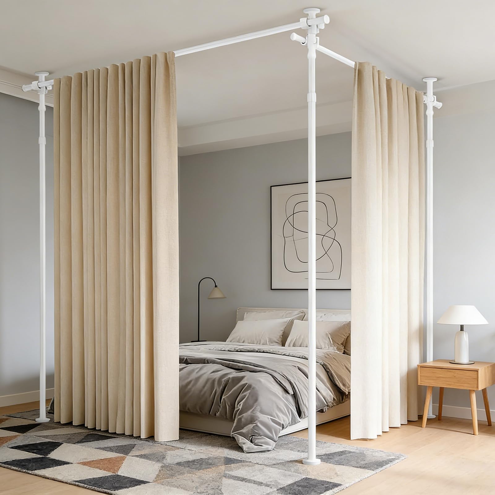 Bastone Per Tenda Divisoria,122-305 Cm (A) X 71-178 Cm (L),Facile Da Installare,Regolazione Flessibile, Divisorio Senza Fori Per Soggiorno,Camera Da Letto,Immobile In Affitto