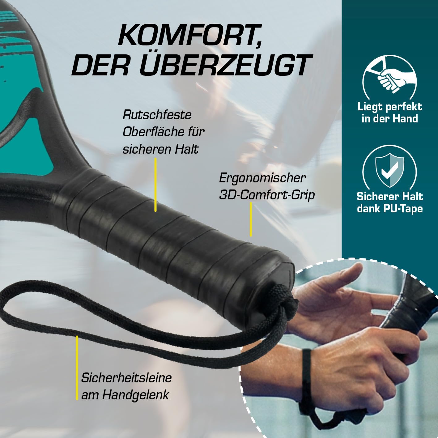 #DoYourSports Padel Schläger Set | Padelschläger & Padel Racket Starterset, 2 leichte Schläger für Padeltennis mit Ball & Netz | Rutschfester Grip ideal für Training & Freizeit