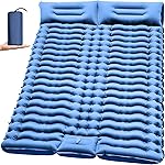 Camping Sleeping Pad, Ultralight Camping Mat with Pillow, Built-in Foot Pump Inflatable Sleeping Pads Compact for Camping Backpacking Hiking Traveling Tent,Double, Blue.