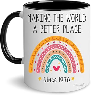 Vivulla68 50th Birthday Mug - 1976 Vintage Coffee Cup for Women | Ceramic, White, Freezer Safe, Microwave Safe, 50th Rainbow, 11 oz, Embrace The Milestone In Style; gift for Men