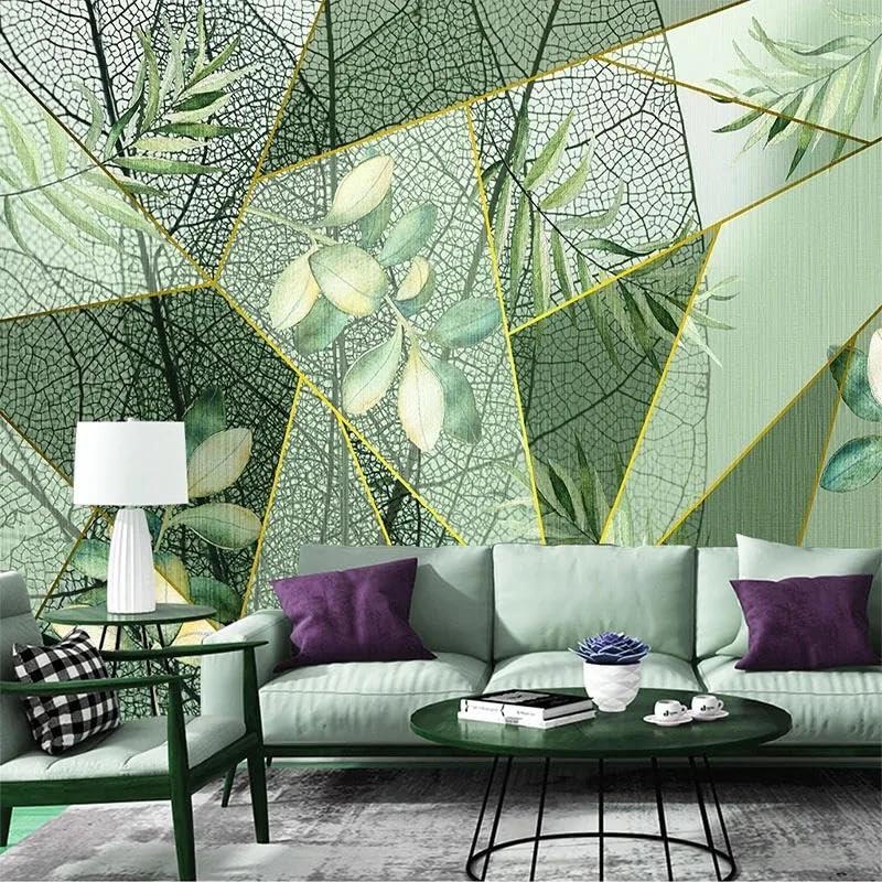 Papier peint panoramique 3D lignes de plantes ILIYA en intissé haut de gamme