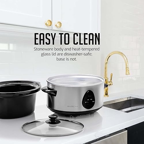 Miniatura 5 de Ovente Olla de cocción lenta eléctrica de 3.7 cuartos con 3 ajustes de temperatura, apta para lavavajillas, olla de cerámica extraíble y tapa de