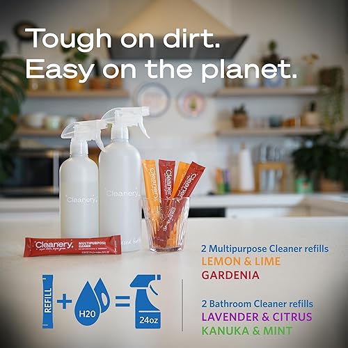 Miniatura 2 de Concentrado de repuesto para limpiador doméstico (4 unidades) para cocina, baño, encimeras, azulejos, piedra, libre de crueldad, a base de plantas y