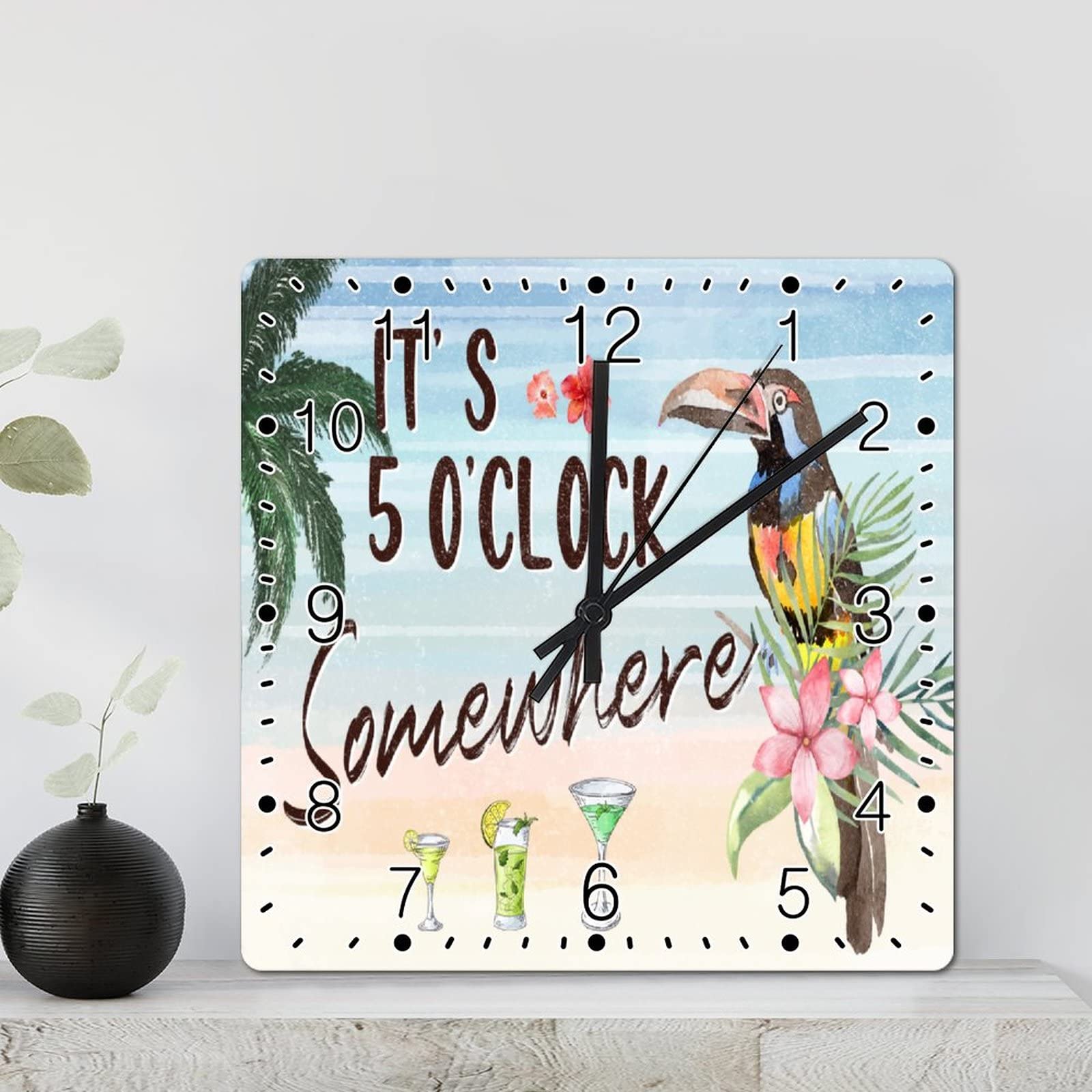 Horloge murale à piles pour salon et cuisine style déco de ferme tropicale
