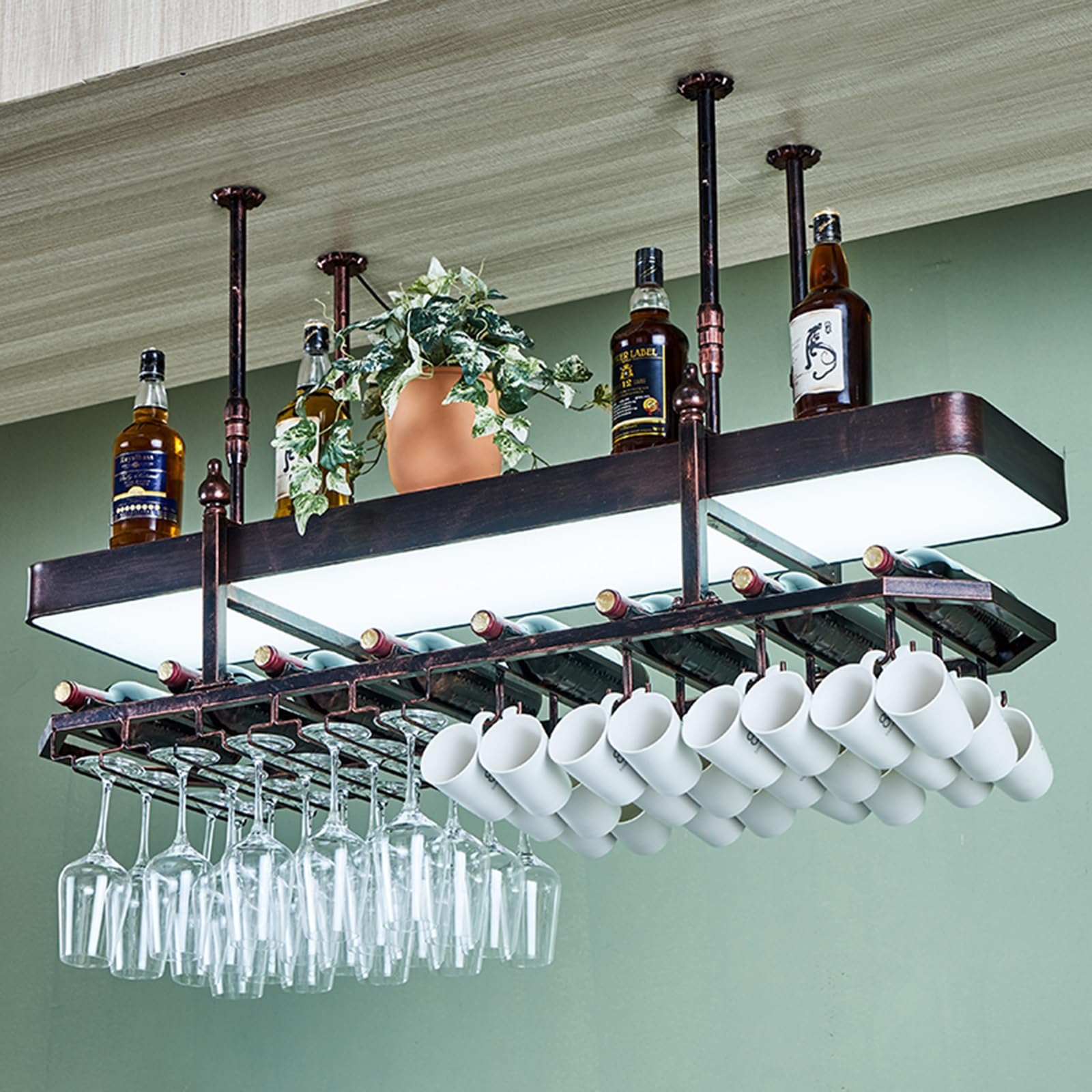 Casier à vin mural haut de gamme avec verre et LED