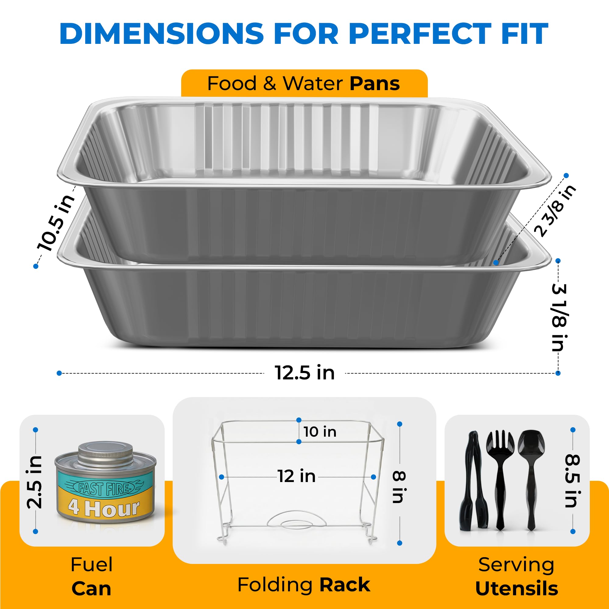 Juego de 6 platos desechables para bufé, tamaño medio (estándar de 10.4 x 12.75 pulgadas), estantes de alambre plegables patentados, latas de combustible de 4 horas, sartenes de aluminio para | Las sartenes miden 10.4 x 12.75 pulgadas, el tamaño medio est