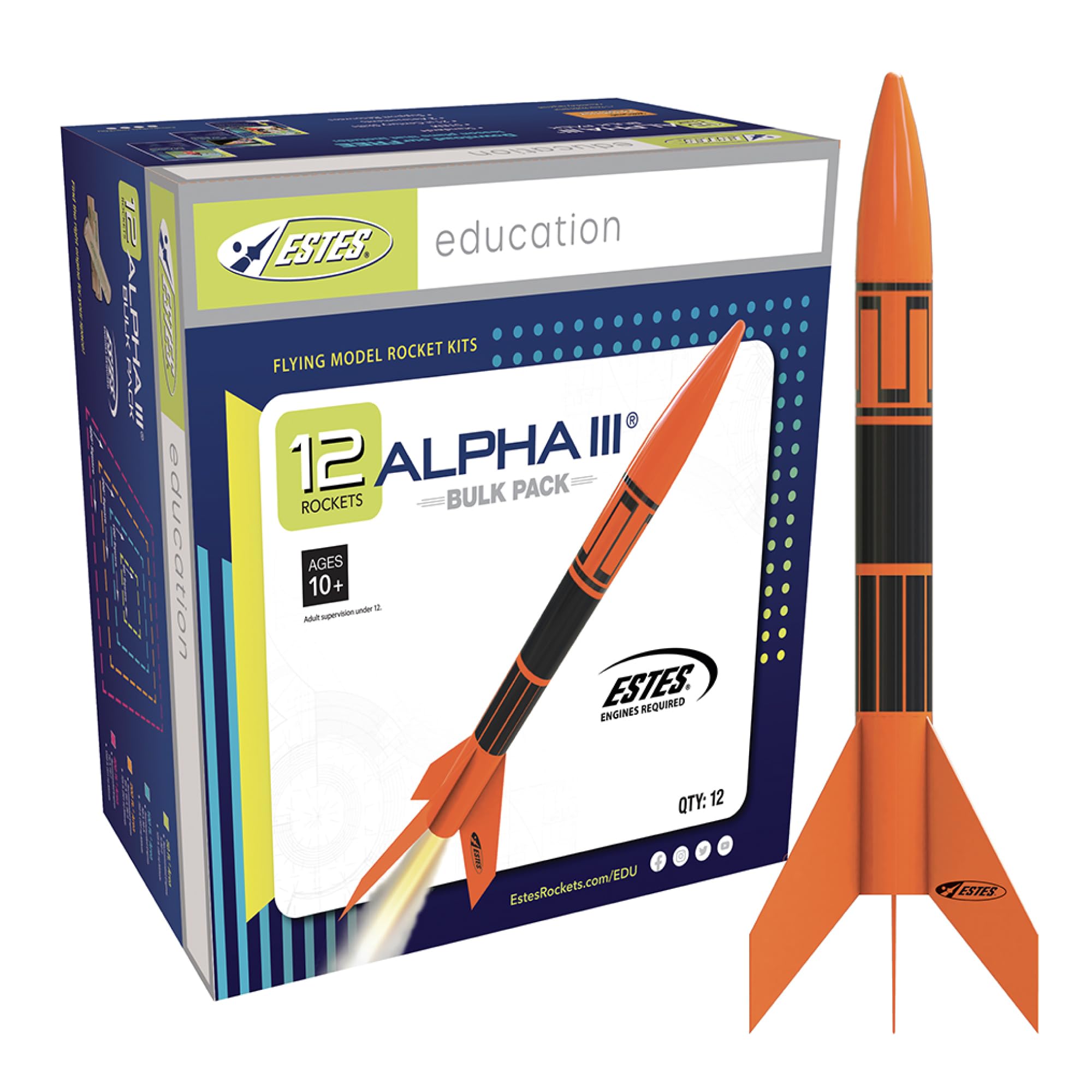 Estes 1751 Bulk Pack of 1751 Alpha III Rocket-Building Kits, Beginner Flying-Rocket-Model Kits for Ages 10+, Classroom Science Experiments