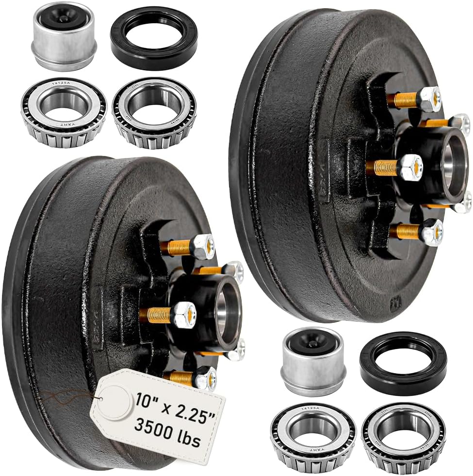 5 on 5" Trailer Brake Drum Kit for 3500lbs Axle Hub Heavy Duty,5 Bolt Trailer Brake Drum Fit for 10" x 2-1/4" Electric and Hydraulic Trailer Brake Assembly 008-249-07,84557,22002K,Sets of 2
