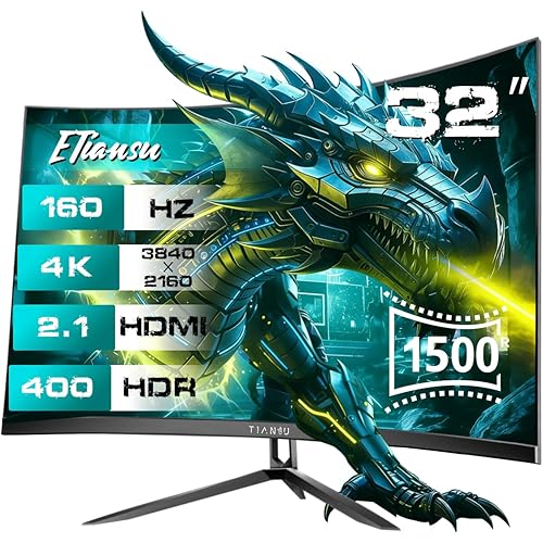 32" 4K UHD (3840x2160) 160Hz Curved Gaming Monitor, VA Panel 1500R, 1ms, DisplayHDR400, Flicker Free, FreeSync, Built-in Speakers, HDMI 2.1 x2, DP1.4, Adjustable Stand,VESA