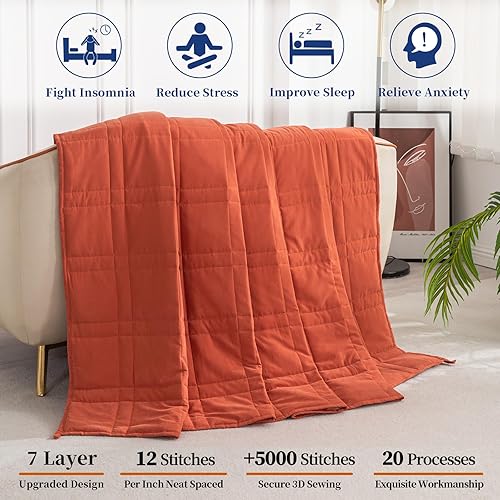 Miniatura 6 de Manta con peso tamaño King (25 libras, 88 x 104 pulgadas), manta pesada para adultos con 100% algodón suave y cuentas de cristal, color naranja