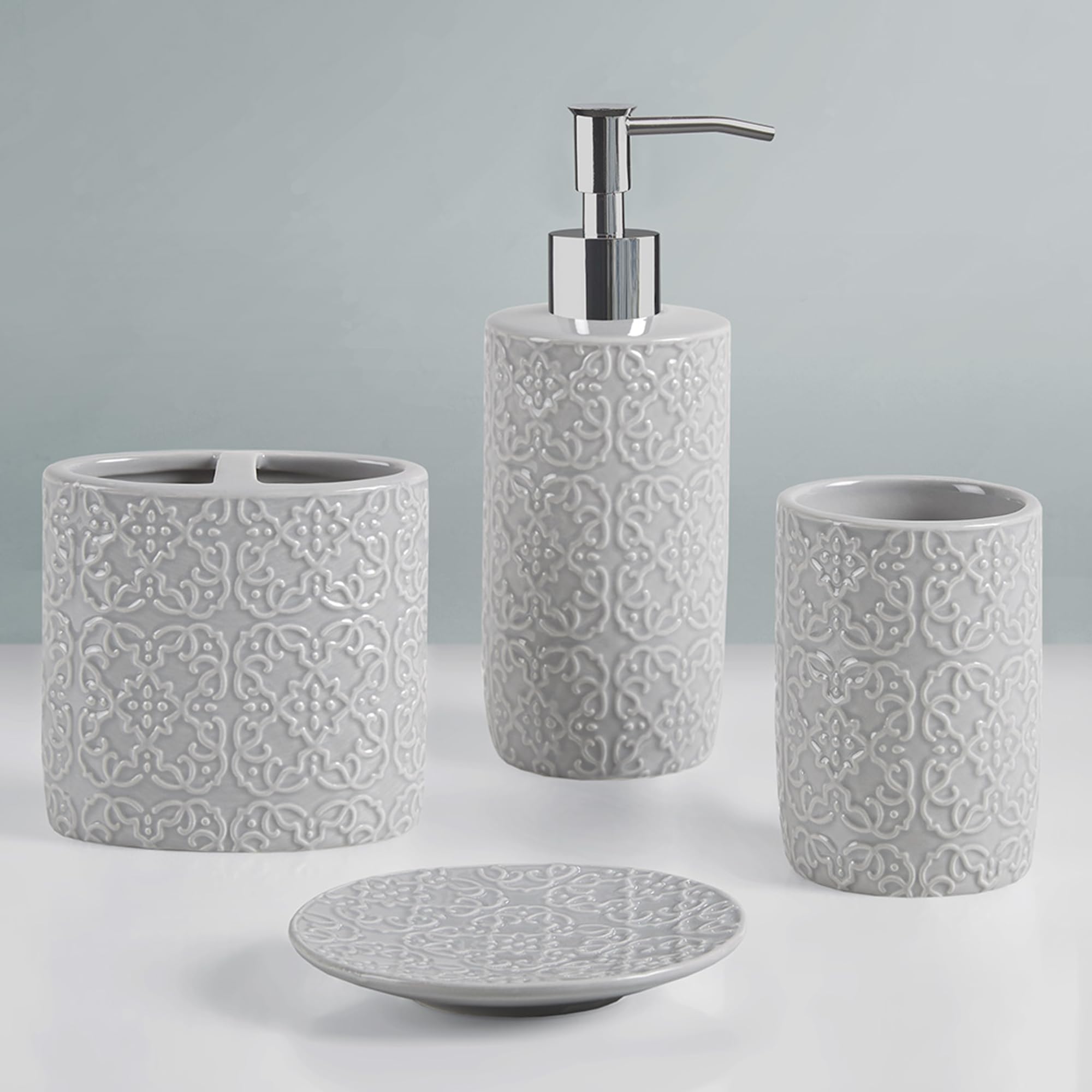 Amazon.com: Martha Stewart Ceramic Bathroom Accessories Set, Vanity ...