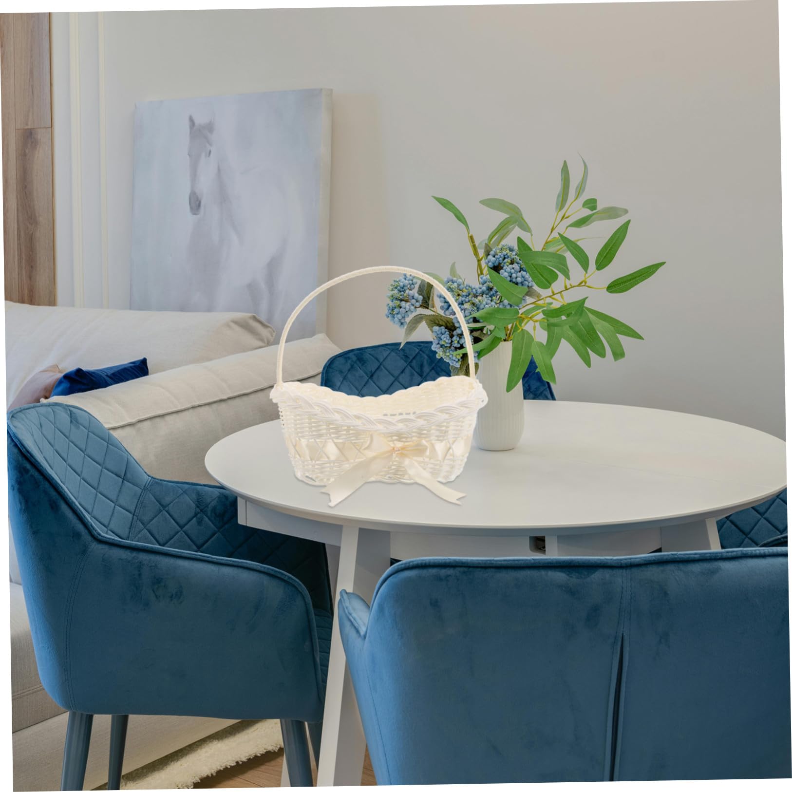 SHINEOFI Cesto Intrecciato in Materiale Simil Rattan per Fiori Cestino Portaoggetti con Manico Decorazione Elegante per Cerimonie e Matrimoni