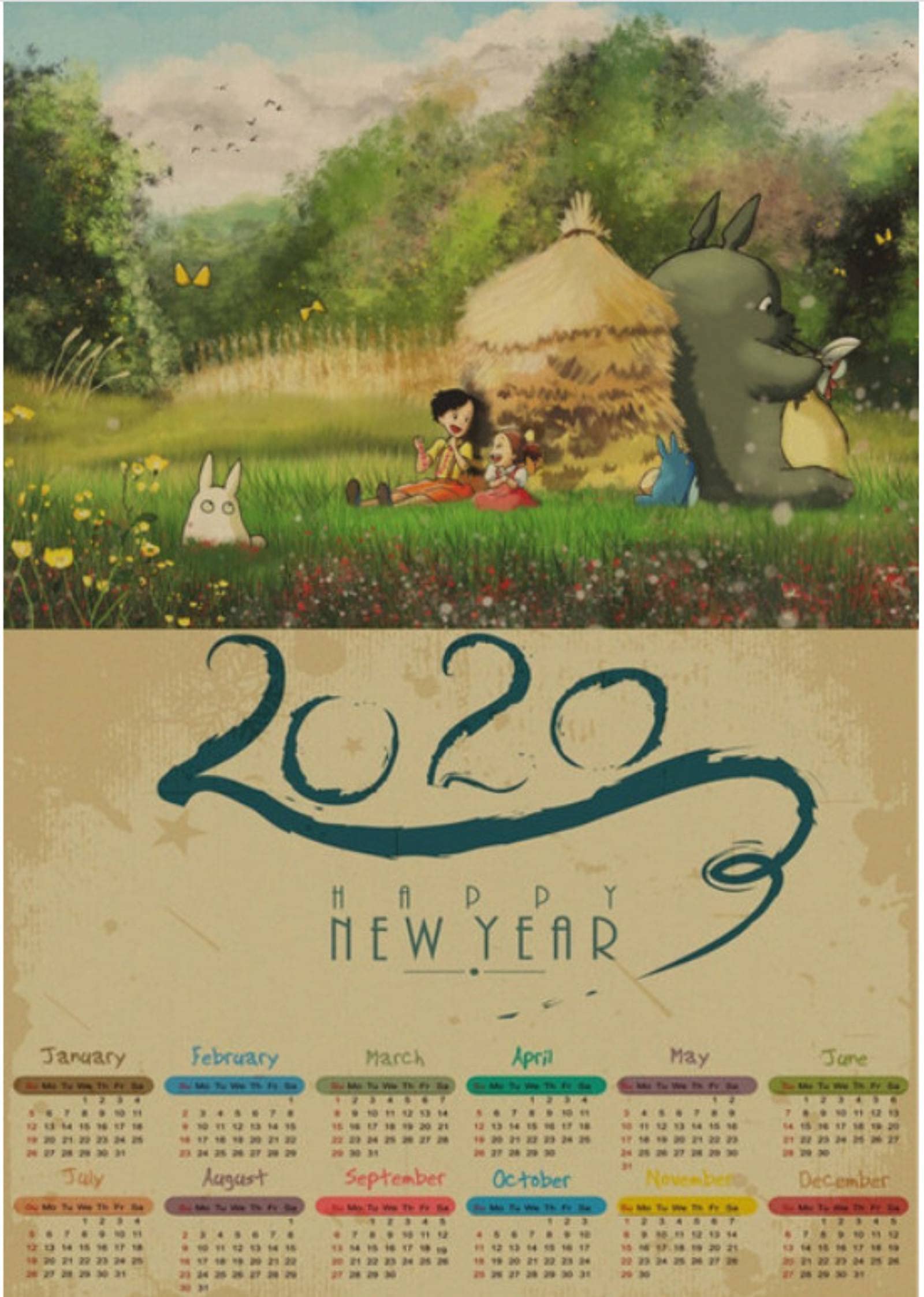 ZHAOYU Poster Spirited Away/Princess Mononoke/Sky City/Miyazaki Film 2020 Calendar Poster Cartoon Wall Sticker50*70Cm Waterproof Durable