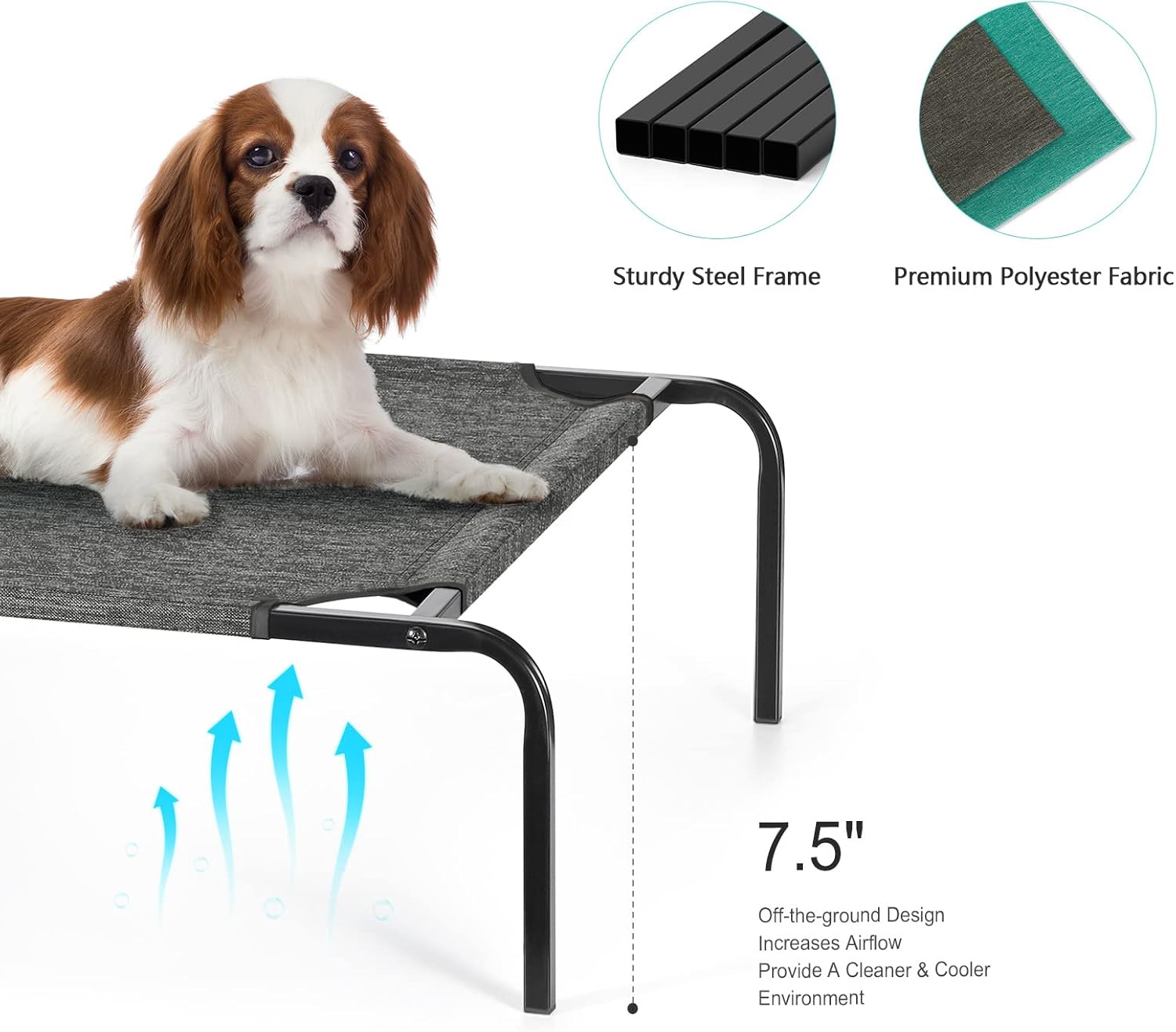 review Elevated Dog Bed Cooling Dog Cat Cot Indoor Outdoor Waterproof Pet Bed Portable Raised Pet Cot for Small Medium Dogs Cats, Rustic Grey
