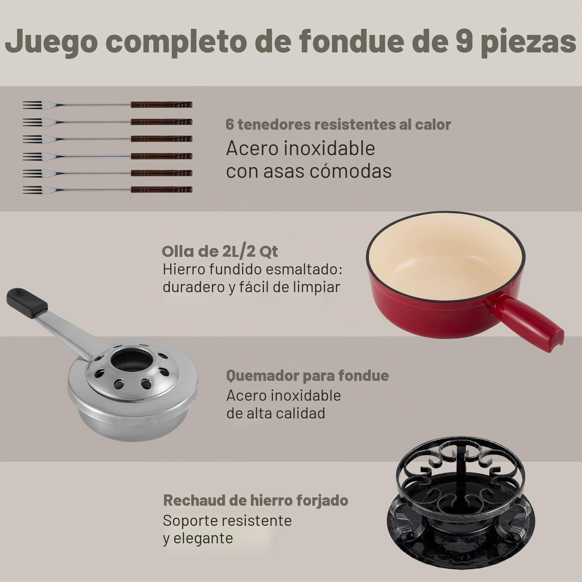 Swissmar KF-66517 Lugano - Juego de fondue (9 piezas, hierro fundido/acero inoxidable, color rojo cereza, 2 L, para carne, queso y chocolate, para 4 personas)