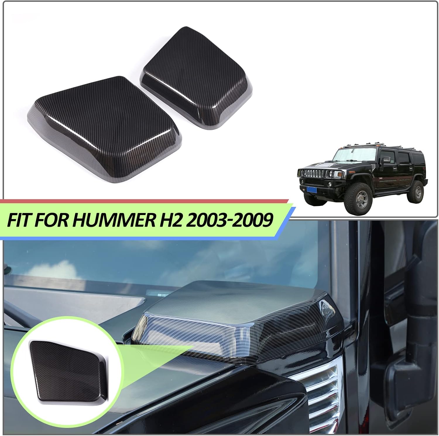 Car Engine Hood Side Air Intake Cover Bezel, Car Hood Side Air Intake Vent Cover Fit for Hummer H2 2003-2009, ABS (Carbon Fiber Grain)