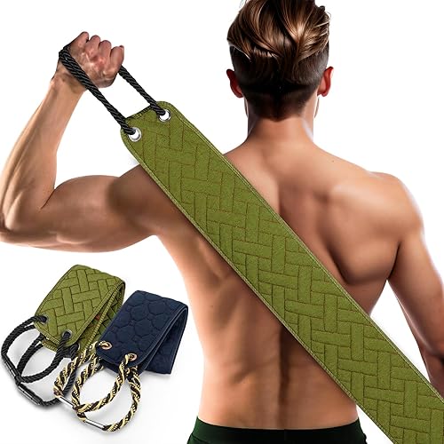 Exfoliantes de espalda con asas, 38.5 pulgadas de doble cara exfoliante corporal para uso en la ducha, depurador de espalda negra y limpiador de