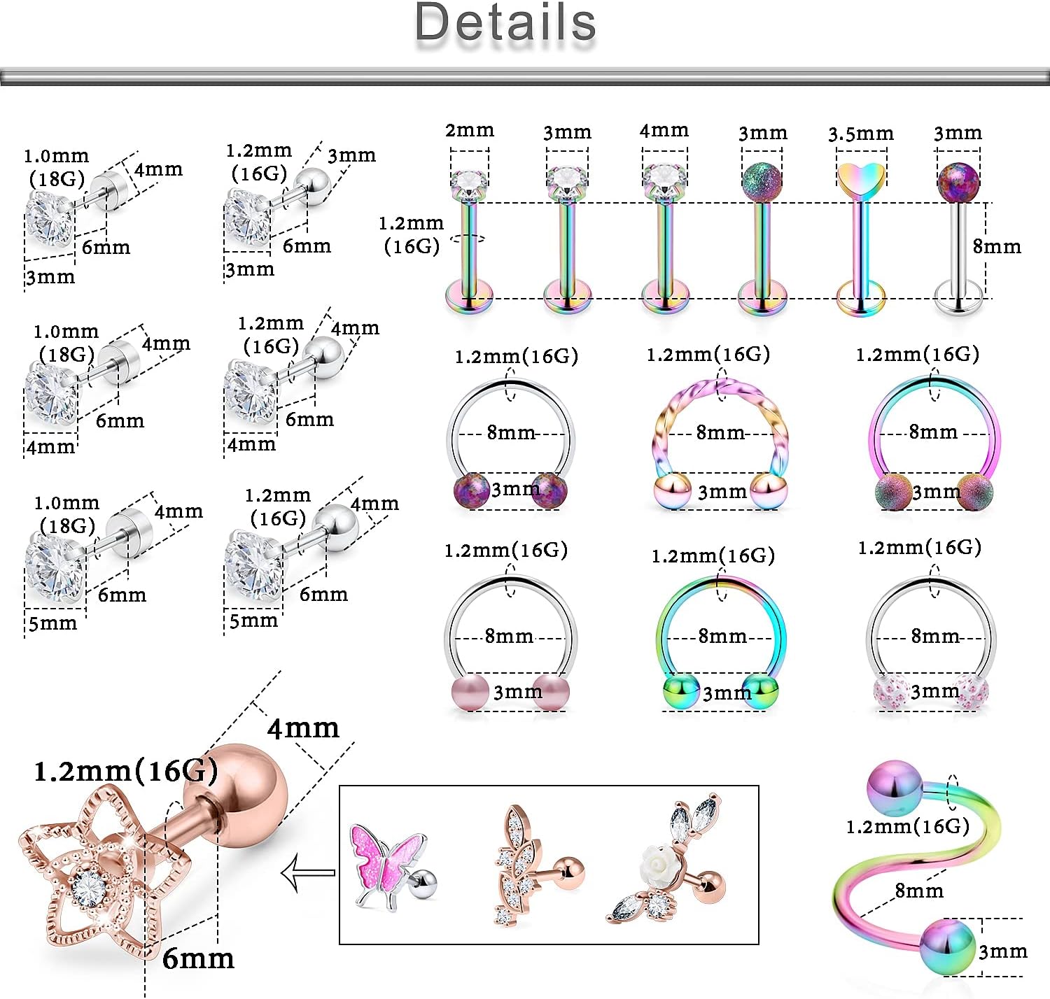 Yaalozei 30Pcs 16G Cartilage Earrings for Women Forwards Helix Earring Hoop Rook Daith Conch Tragus Earrings Stainless Steel Piercing Jewelry for Women Men - Image 2