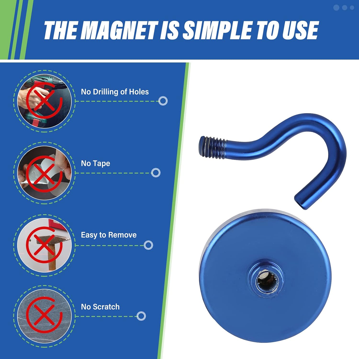 Neosmuk Magnetic Hooks for Cruise Cabins, 130lb Heavy Duty, Navyblue, 6 Pack image 5