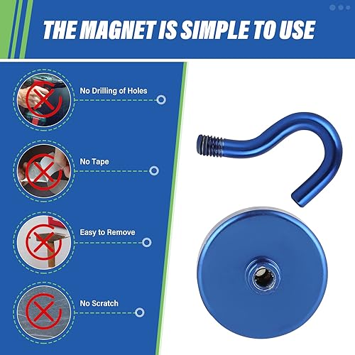 Miniatura 5 de Neosmuk Ganchos magnéticos resistentes, imanes fuertes con gancho para refrigerador, ganchos industriales súper resistentes de neodimio para colgar,