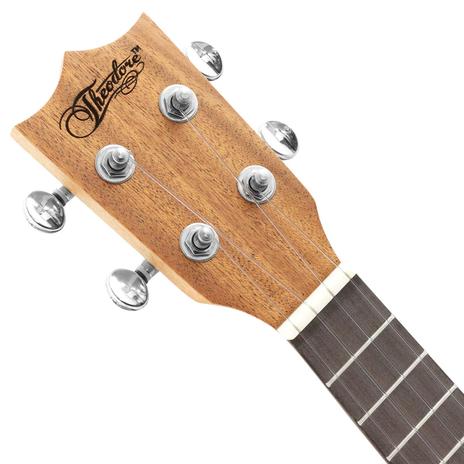 Theodore ukulele soprano in mogano con custodia | Include custodia in feltro e corde di ricambio, ideale per principianti, con caldo suono in mogano.