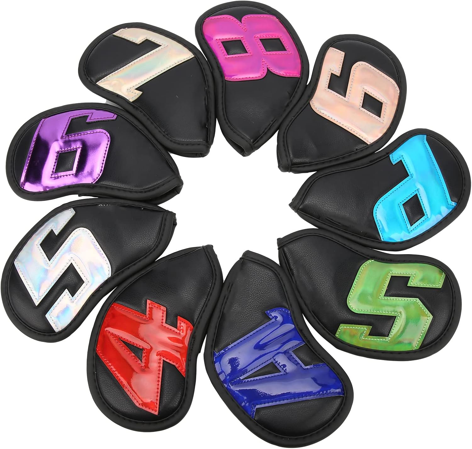 9 PCS Golf Club Head Covers, PU Waterproof Fabric, Plush Synthetic Leather Golf Iron Head Covers Set, Embroidered Club Label On Both Sides of Head Cover