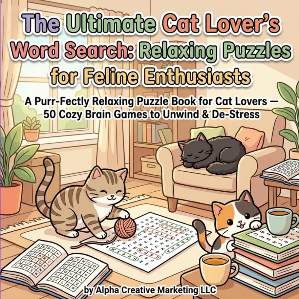 The Ultimate Cat Lover's Word Search: Relaxing Puzzles for Feline Enthusiasts: A Purr-Fectly Relaxing Puzzle Book for Cat Lovers — 50 Cozy Brain Games to Unwind & De-Stress