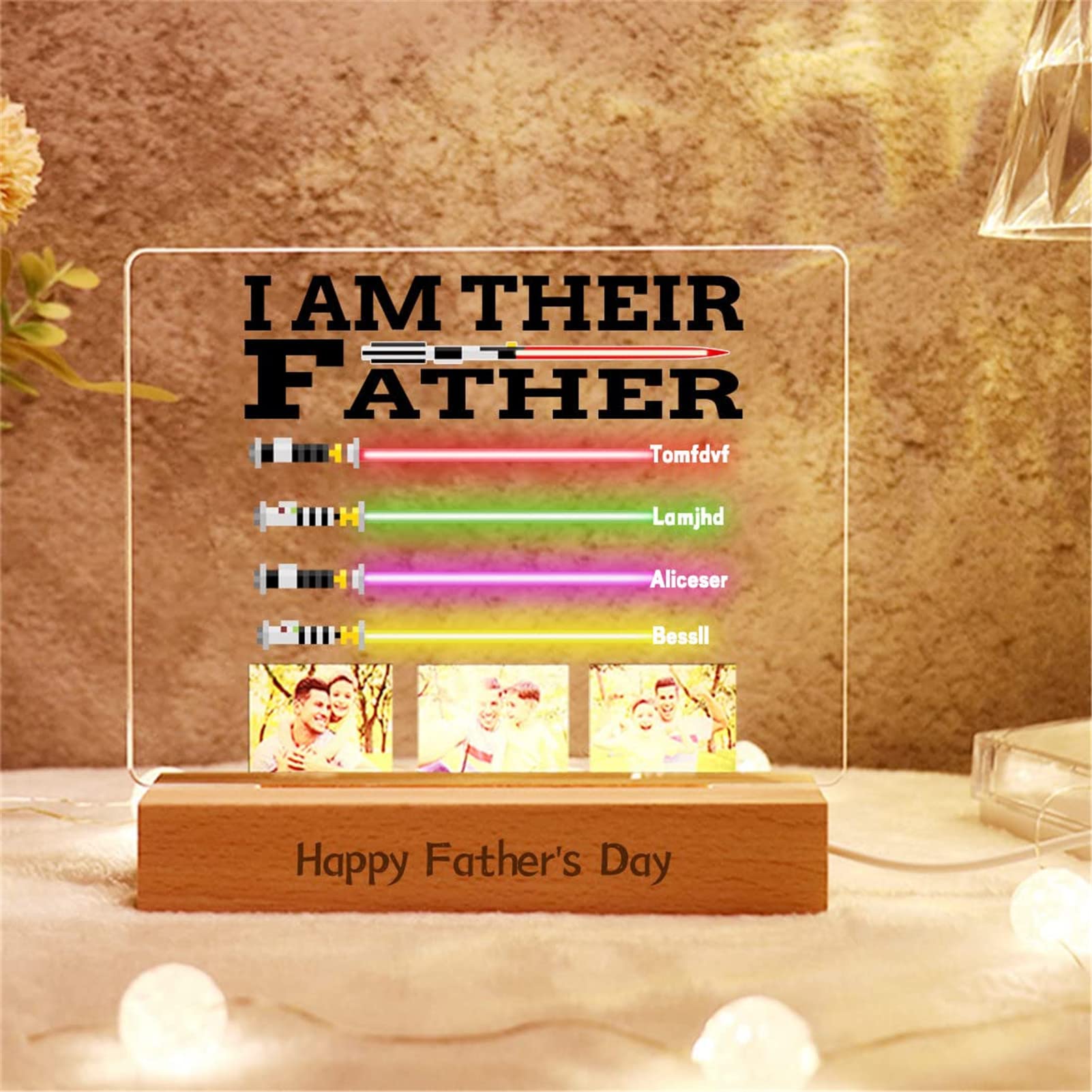 RWQDZOM I AM Their Father Lamp Personalized Father's Day Name Night Light Custom 1-7 Name Led Lamp Acrylic Lamp, Custom Photo Dad Night Lamp, Father's