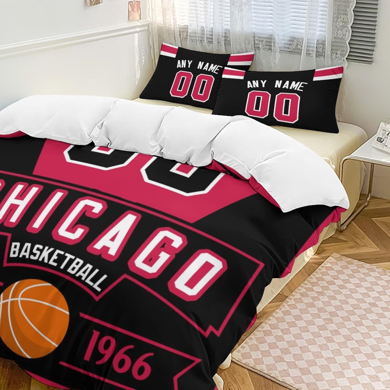 Custom Basketball Comforter Set,3 Piece(1 Comforter+2 Pillowcase)Comforter Set,Quilt Bedding Set for Basketball Fans,Personalized Name Number,Soft and Lightweight,Sports Basketball Bedroom Decor