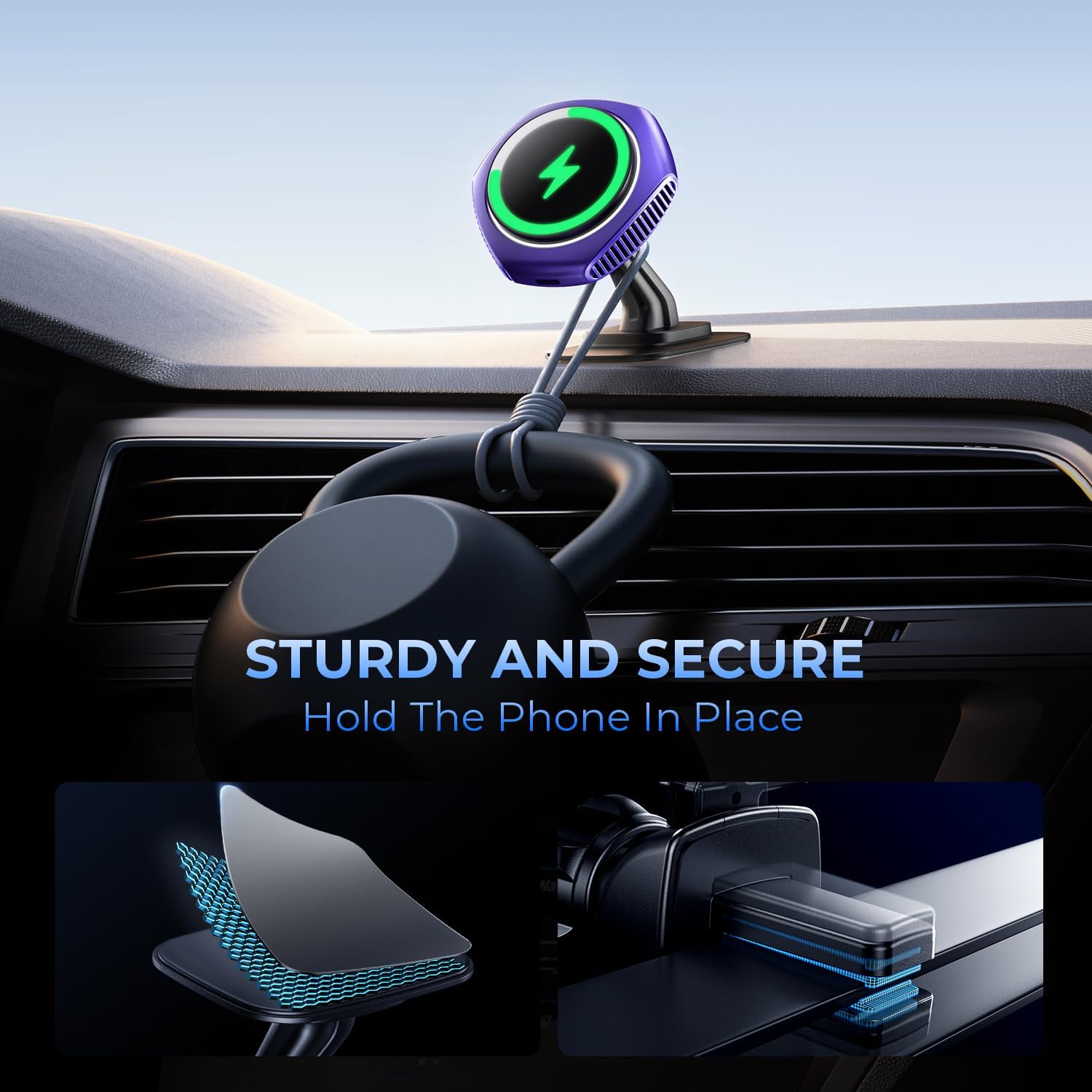 JOYMASS for MagSafe Car Mount Charger, 15W Fast Charging Magnetic Wireless Car Charger Phone Holder Mount Fits iPhone 15 Pro Max Plus 14 13 12 Mini MagSafe Case - Purple