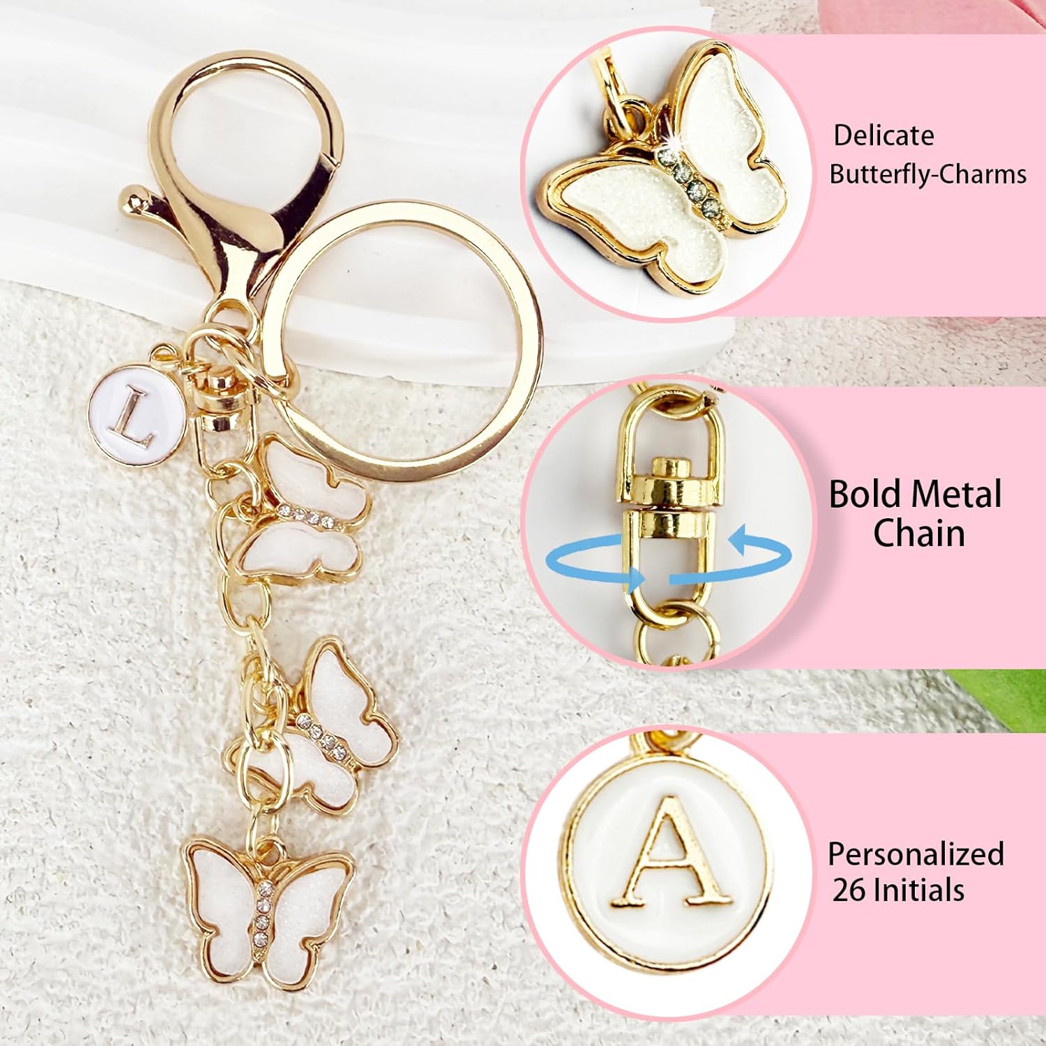 Bag Charms for Handbags- Cute Keychains for Women Car Keys Chain Accessories Beautiful Butterfly Letter Initial Charm - Image 2