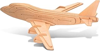 Puzzled 747 Jet Plane 3D Puzzle Wood Craft Construction Kit Aircraft, Fun & Educational DIY Wooden Toy Assemble Model Unfinished Craft Hobby Airplane Puzzle to Build & Paint for Decoration 33pcs Pack