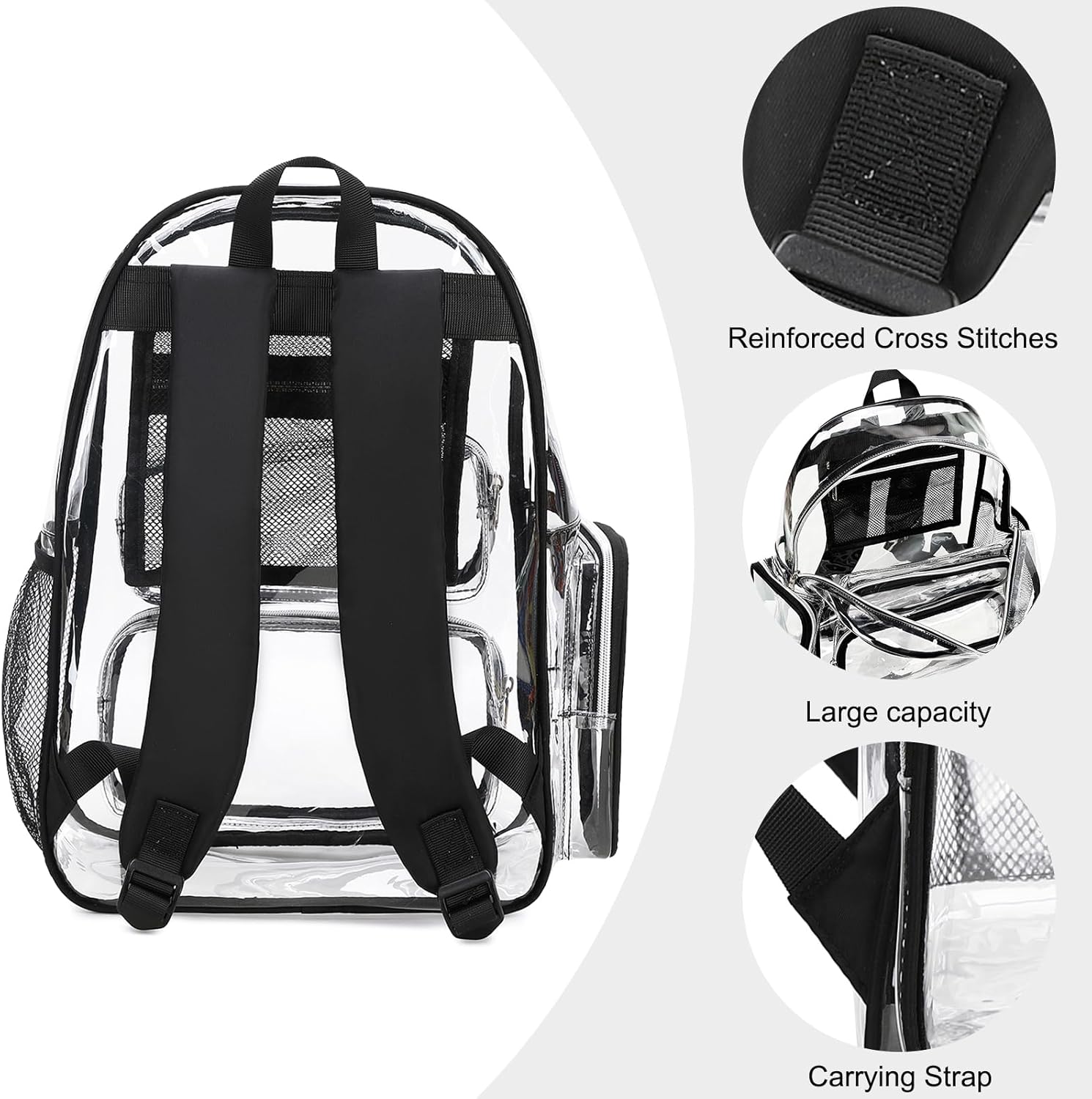 CAMTOP Clear Backpack Heavy Duty Clear Bag for Stadium Events See Through BookBag for Student School Work Festival Sport Travel (Black) - Image 3