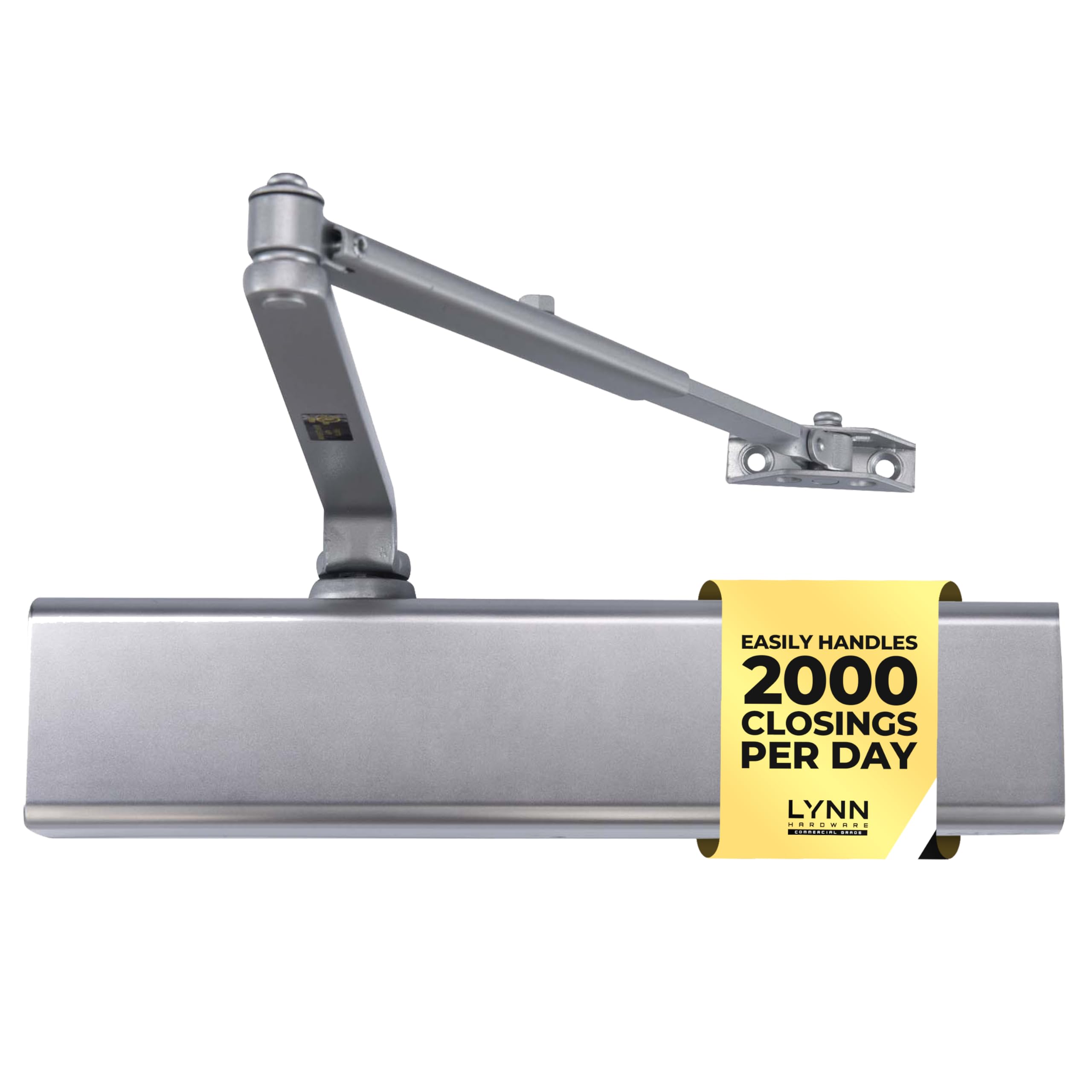 Heavy Duty Designer Commercial Door Closer - LYNN Hardware DC8016 (US26D Aluminum Finish)- Surface Mounted, Grade 1, Cast Aluminum, UL 3 Hour Fire Rated and ADA for high trafic doorways & storefronts