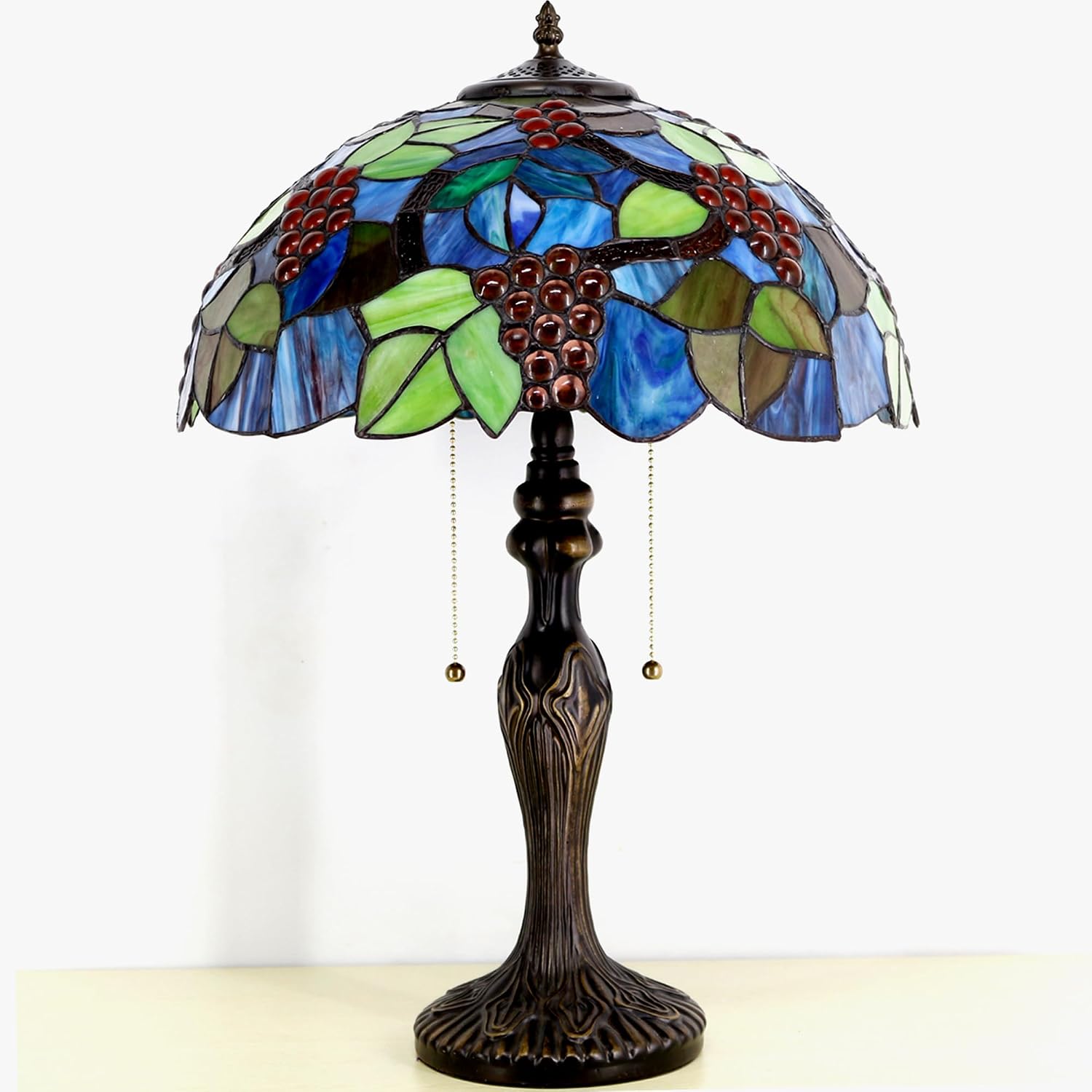 Tiffany Table Lamp Stained Glass Lamp 16X16X24 Inch Antique Reading Light (Amber Grape)