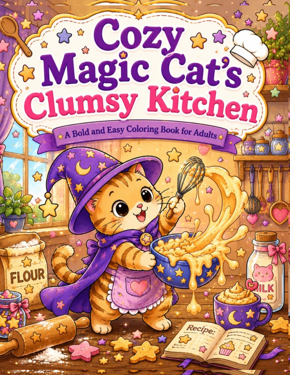 Cozy Magic Cat's Clumsy Kitchen: A Bold and Easy Coloring Book for Adults Featuring Cute Baking Mishaps and Sweet Treats