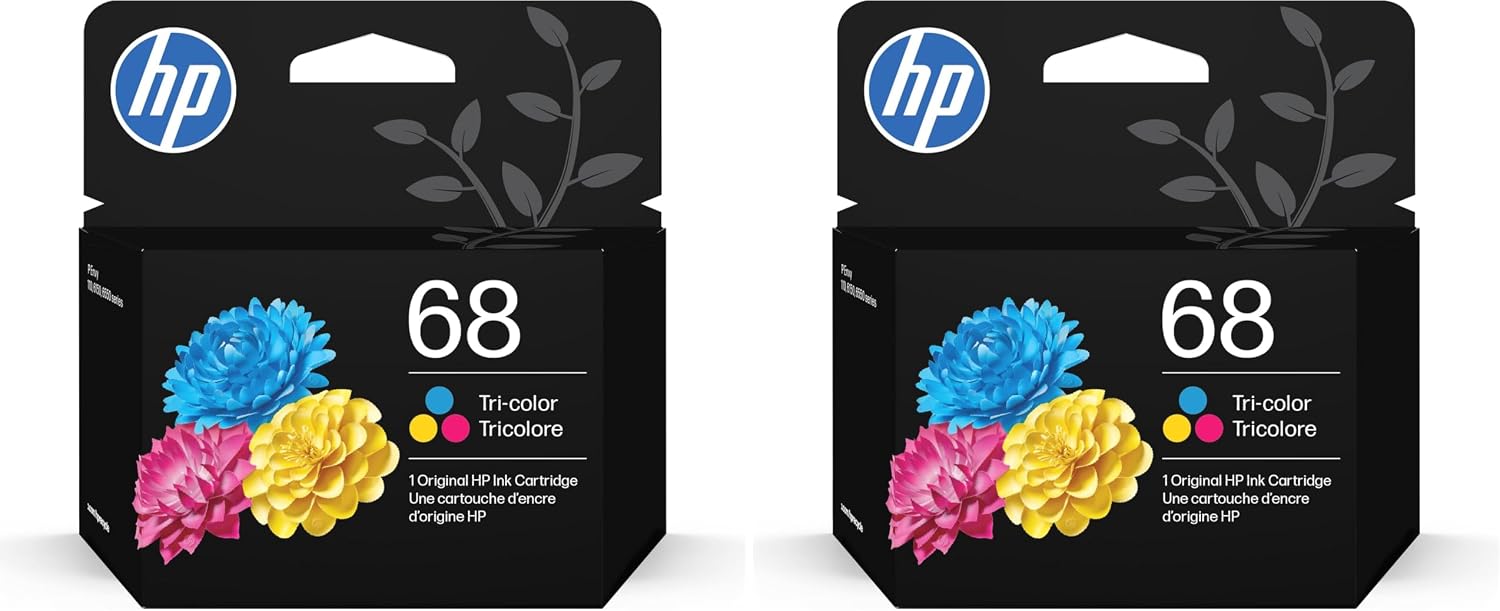 HP 68 Tri-Color Ink Cartridge, Works Envy 6100e, 6500e Series, Eligible for Instant Ink, 7FP20TN, Packaging May Vary, (Pack of 2)