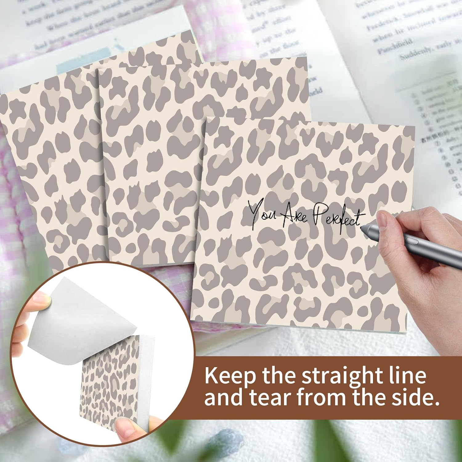 Sticky Notes 3x3 Inches, Cute Self-Stick Pads, Funny Self-Sticky Note Pads for Office, Home, Organization Luxury Brown Leopard - Image 4