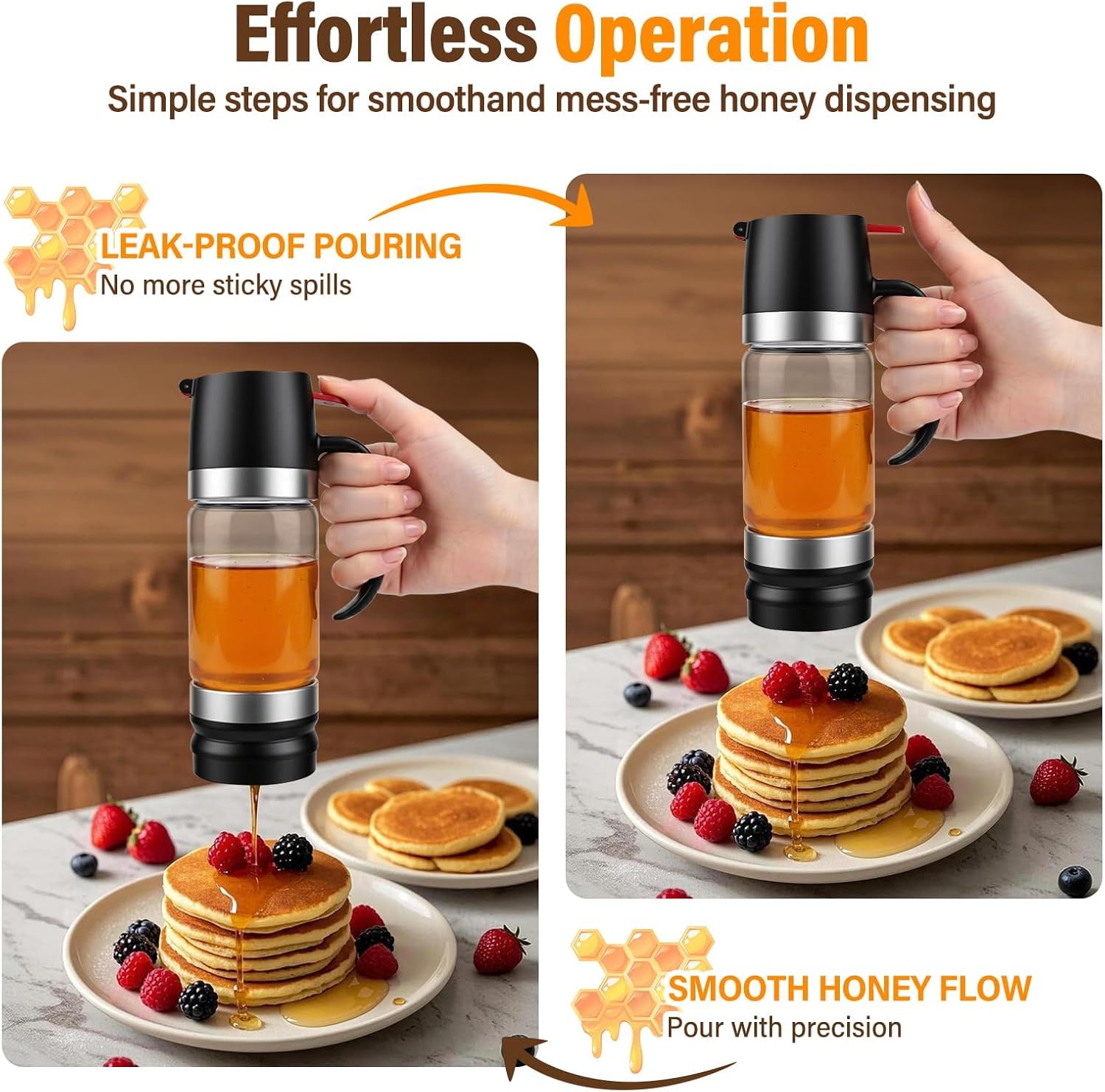 Honey Dispenser, 12 oz No-Drip Glass Syrup Jar with Base image 4