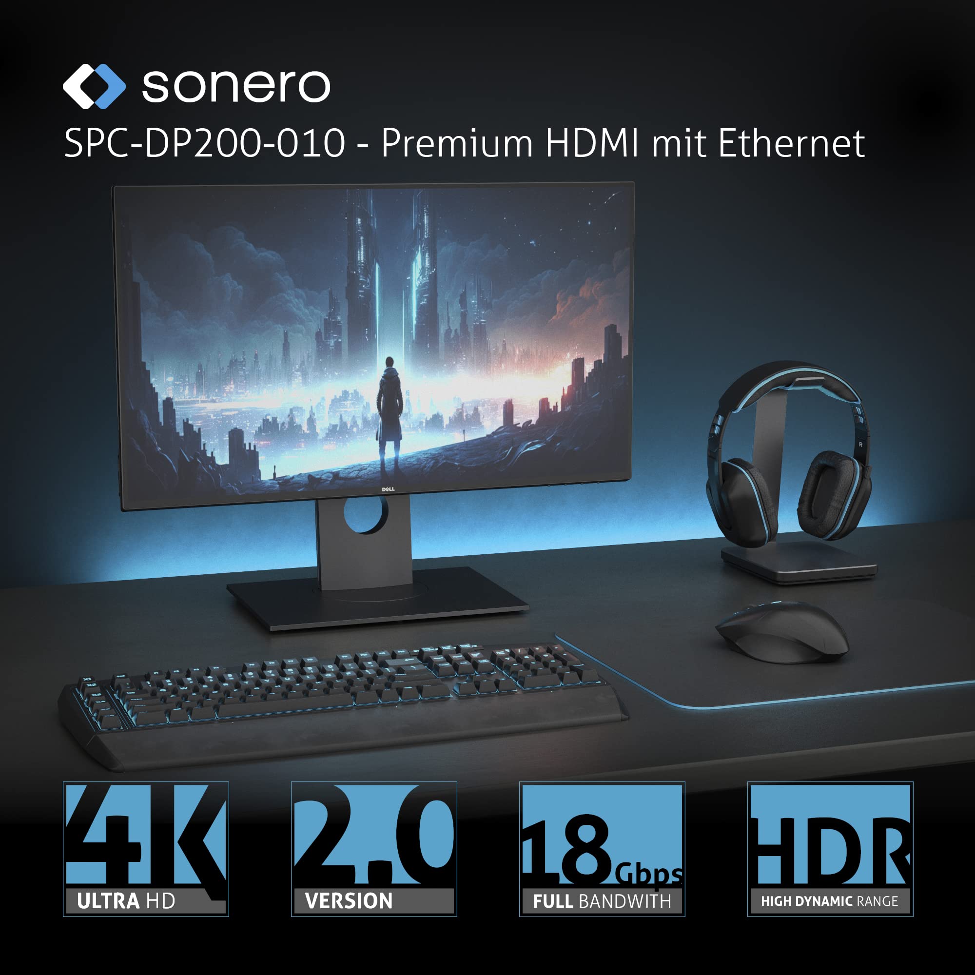 Sonero 4K DisplayPort 1.2 auf HDMI 2.0 Kabel DP/HDMI 4K 60Hz 2K 120Hz 2,0m