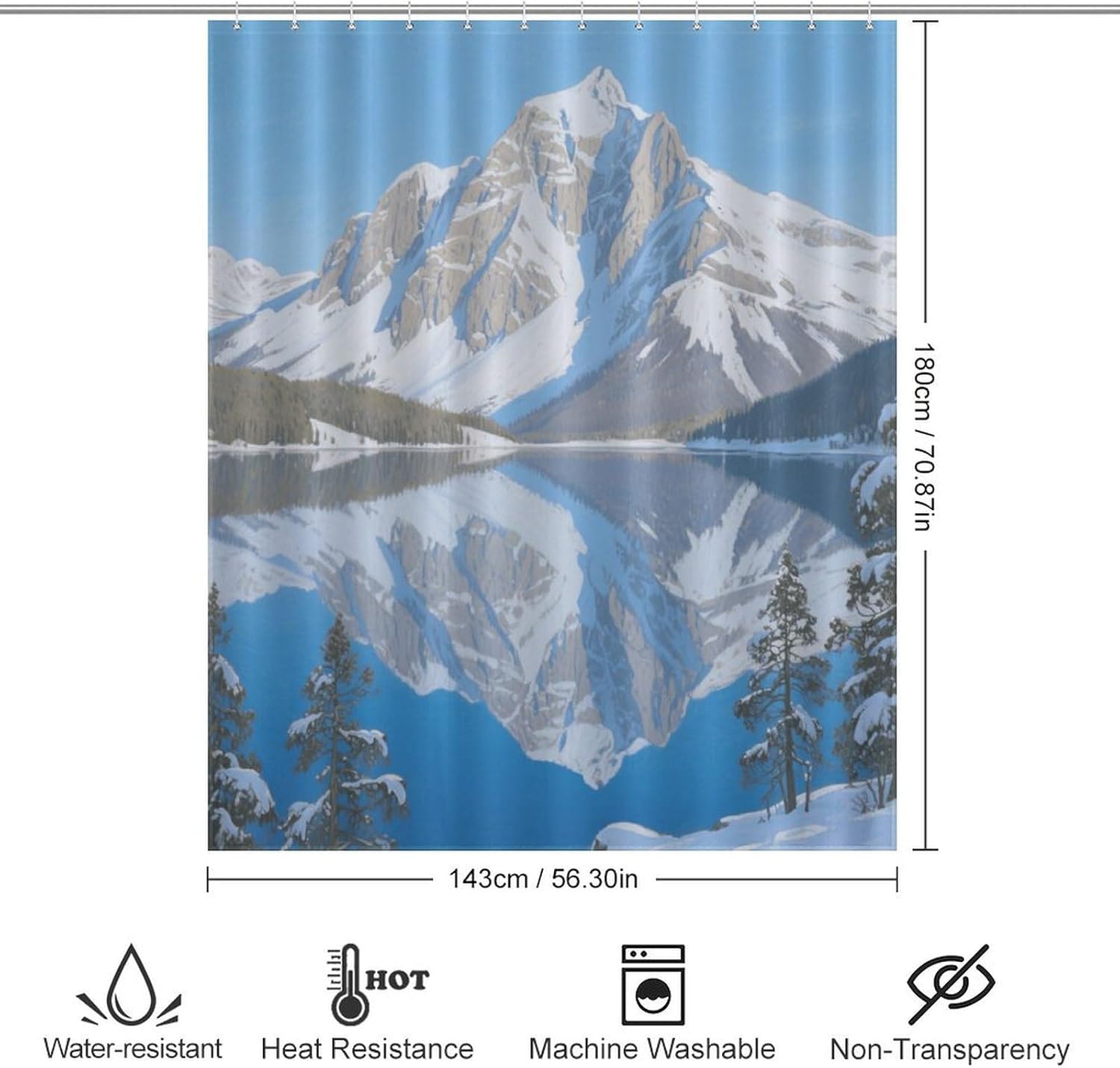 Shower Curtains Fabric Shower Curtain Liner Liner Showers Curtain Snow-capped Mountains And Lake Reflections Showers Curtin Opaque for Privacy Protection Water Splash Protection High Aesthetics
