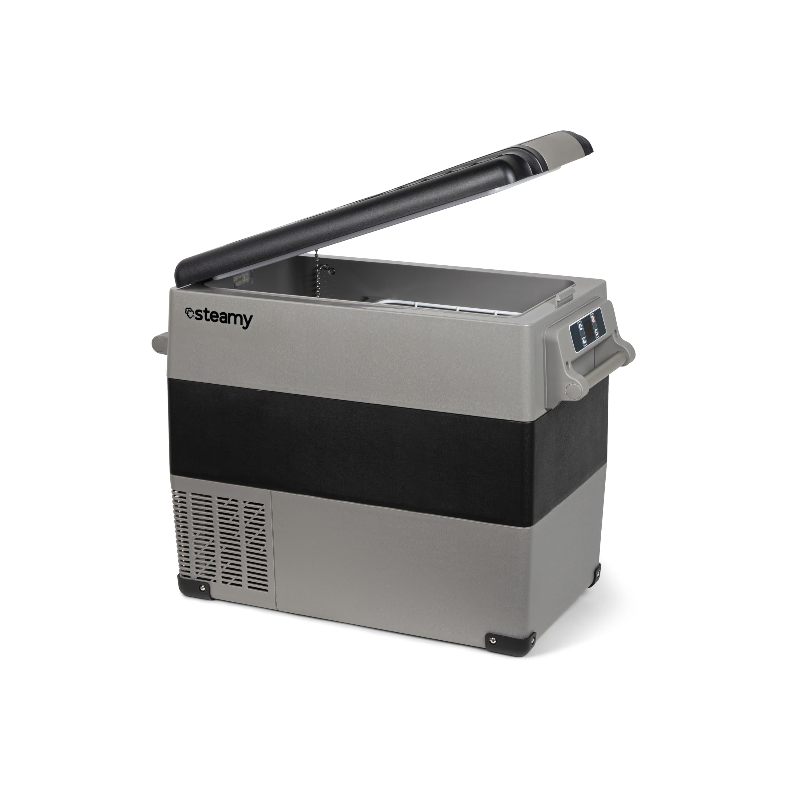 Steamy-E Single Zone 55, Frigorifero Elettrico a Compressore, 12/24V DC e 100-240V AC, per Congelare e Raffreddare da -20℃ a +20℃, Ideale per il Campeggio, 49 Litri, Grigio