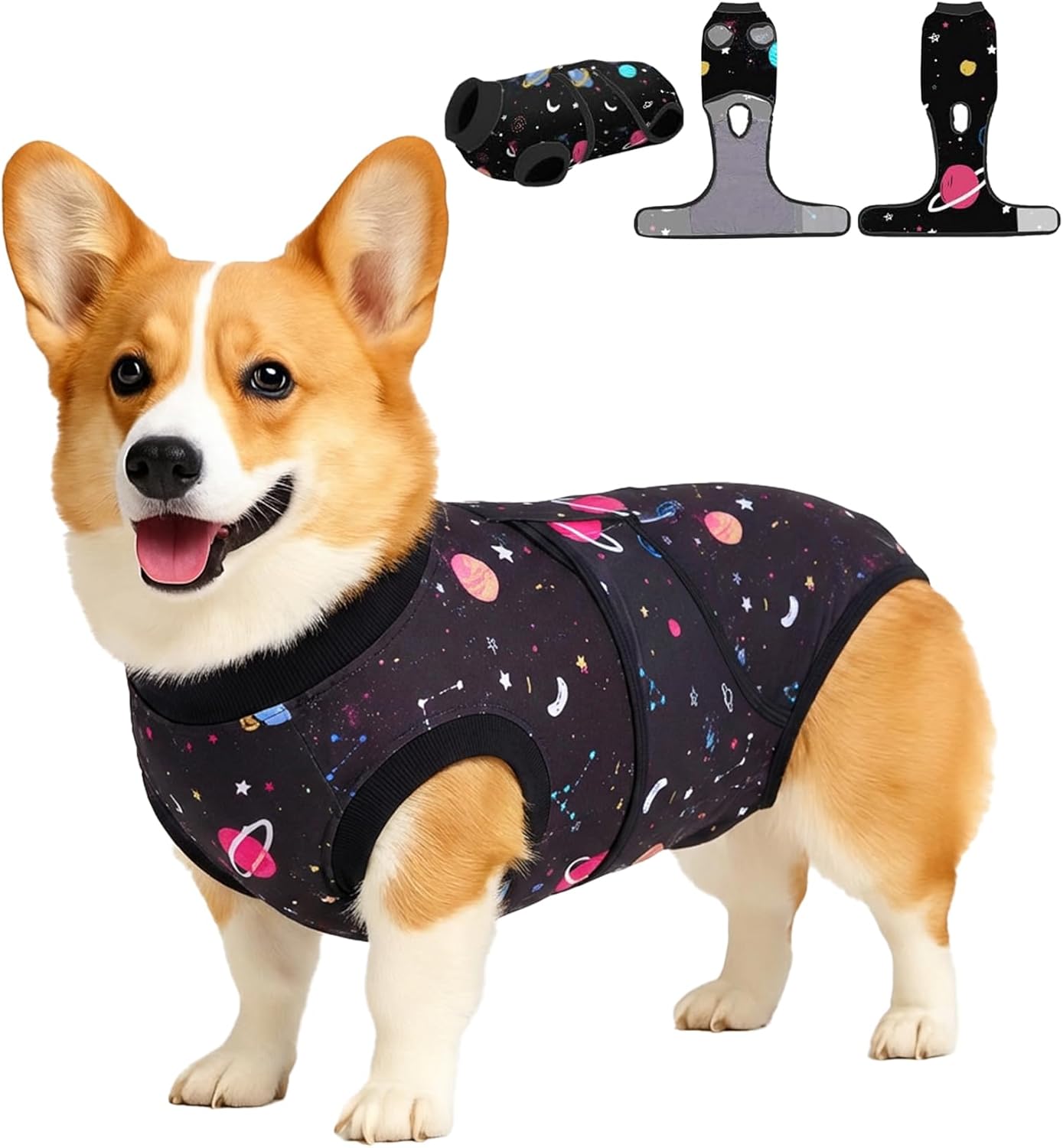 PetWarm Dog Recovery Suit, Onesie for Dogs After Surgery, Professional Pet Surgery Recovery Shirt, Abdominal Wounds Bandages, Prevent Licking Dog Onesies, Galaxy Pattern, Black, L