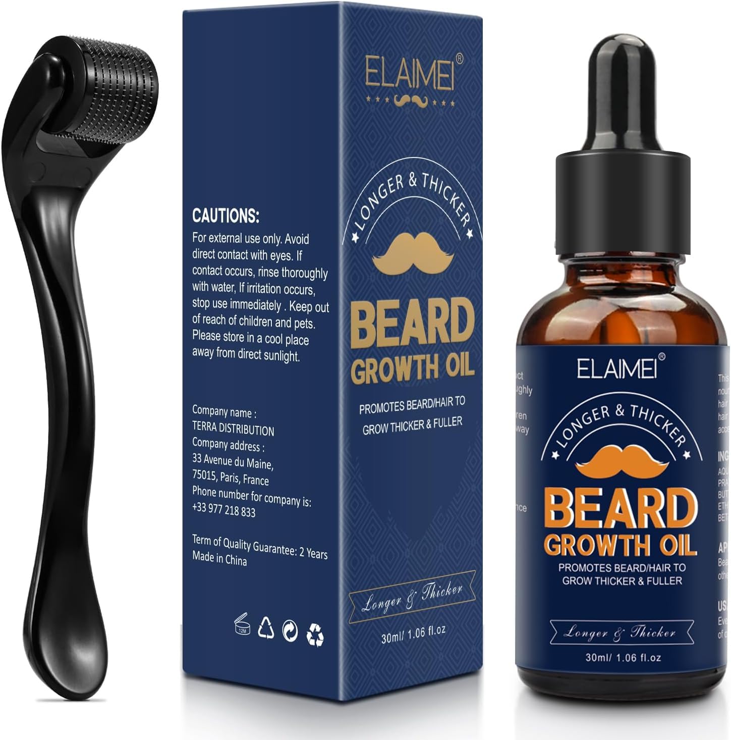Aceite Para El Crecimiento De La Barba & 0.25Mm Microneedle Roller, Kit Premium Para El Crecimiento De La Barba, Diseñado Para El Crecimiento De La Barba De Los Hombres, Cuidado De La Barba 30 Ml