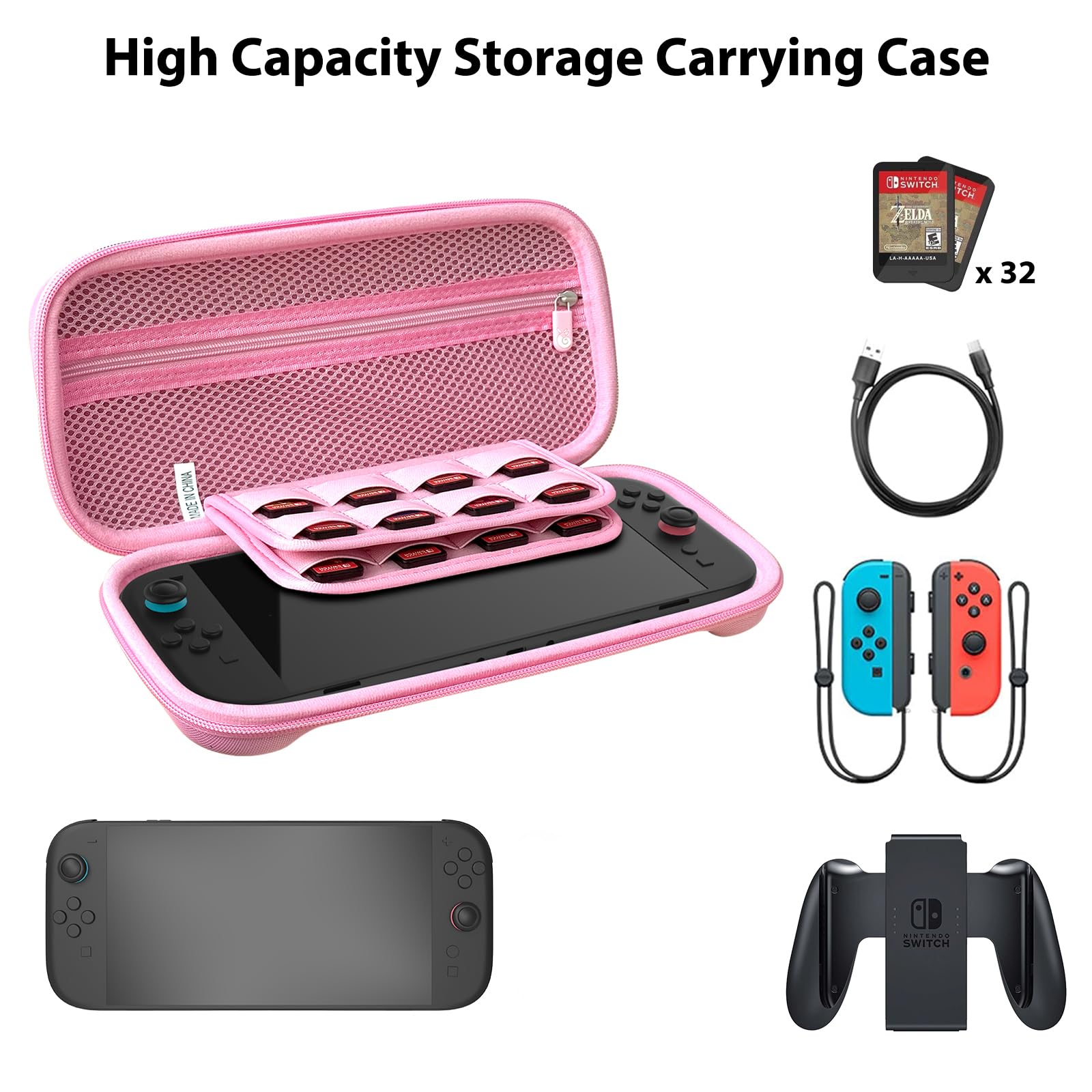Hermitshell Hard Travel Case für Nintendo Switch 2 Controller (Nur Fall) (Größe: Klein/Groß) (rosa, Groß)