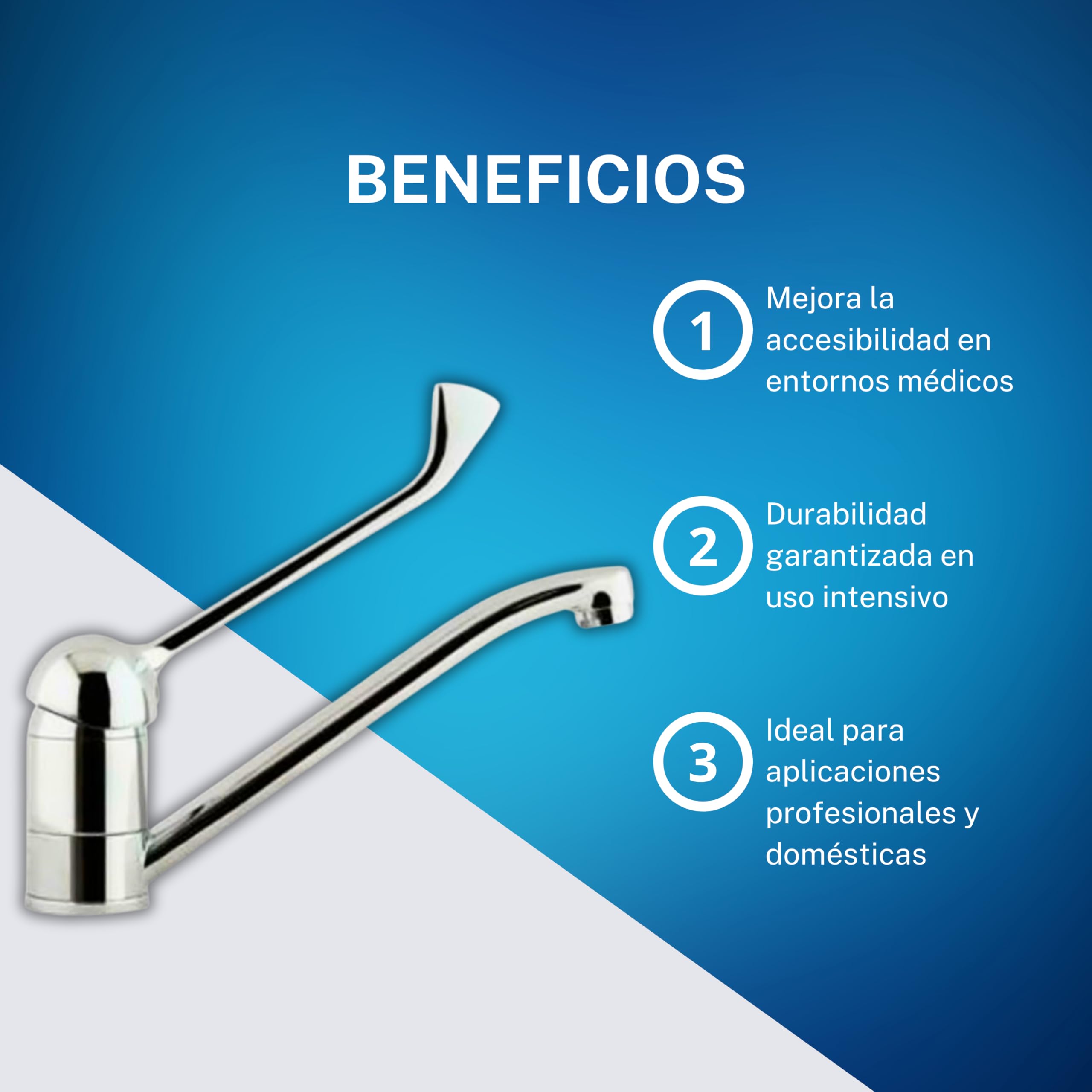 Grifo Monomando Palanca Gerontológica GEV - Grifo de Lavabo Monomando, Ideal Normas Sanitarias, Maneta Medical Extendida 20 Cms, Juego Completo para Hospitales, Laboratorios y Hostelería