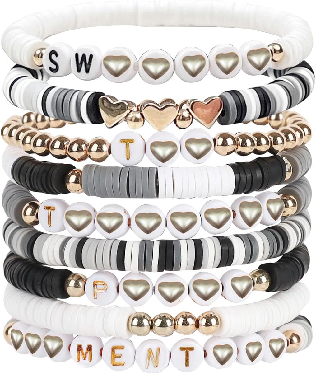 9PCS Black Friendship Bracelets 9pcs Black Gray Friendship Bracelets 2024 Singer New Album Name Inspiration Bracelet For Music Fans And Friends Birthday Gift