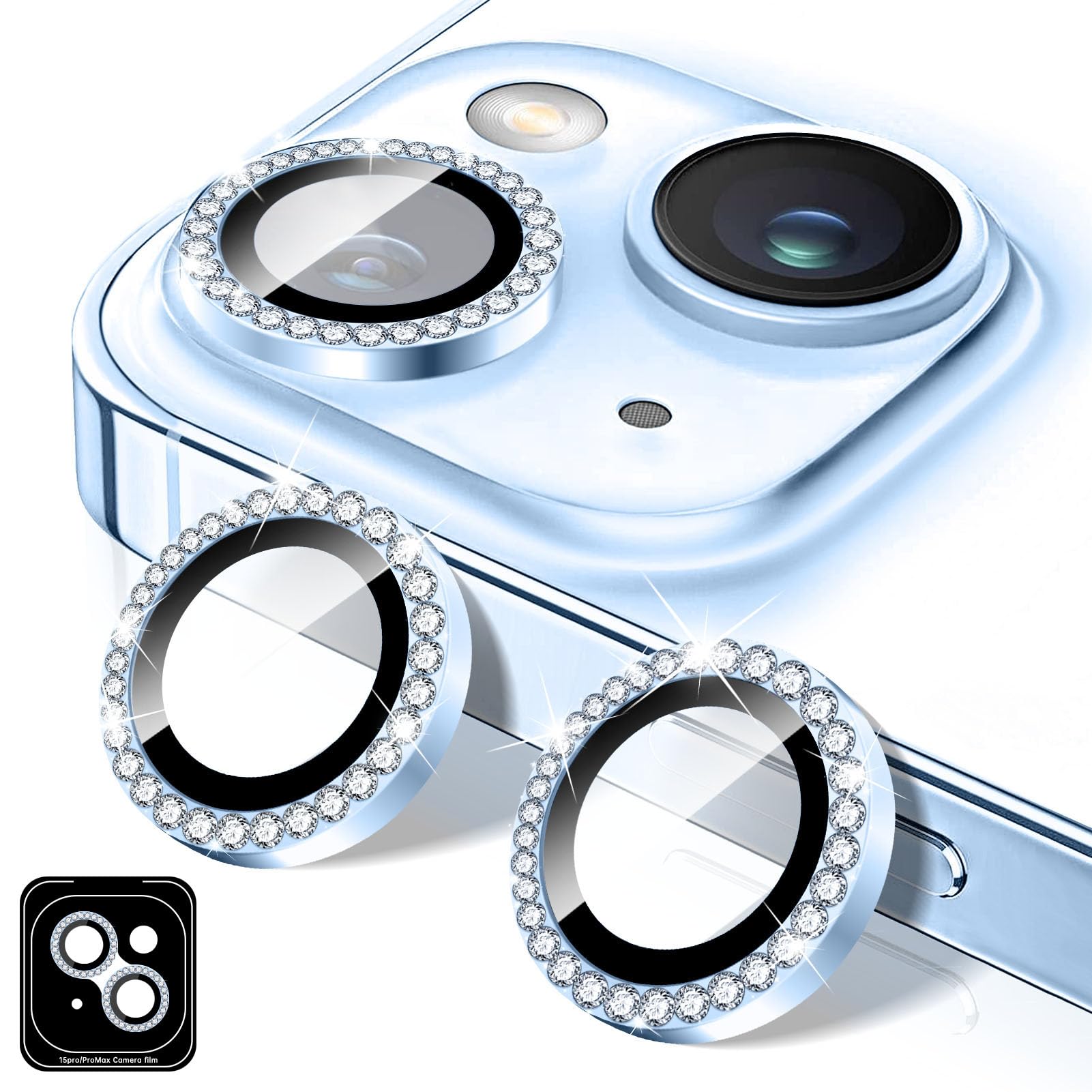 Kucheed Diamond Camera Lens Protector for iPhone 16 Pro/iPhone 16 Pro Max, Bling Tempered Glass Camera Cover, Individual Automatic Alignment Metal Rings, Glitter Phone Lens Cover Film Stickers