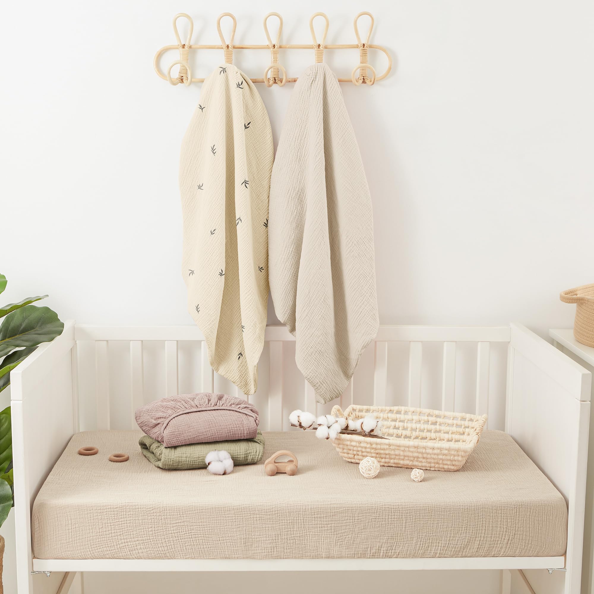Bearmoss Sábana de Muselina, 100% Algodón, para Colchón Estándar de Cuna y Colchón de Cama Infantil, 70 x 140 cm,Sabana Bajera Cuna Ajustables para Cama Auxiliar (Color Albaricoque, 70x140)
