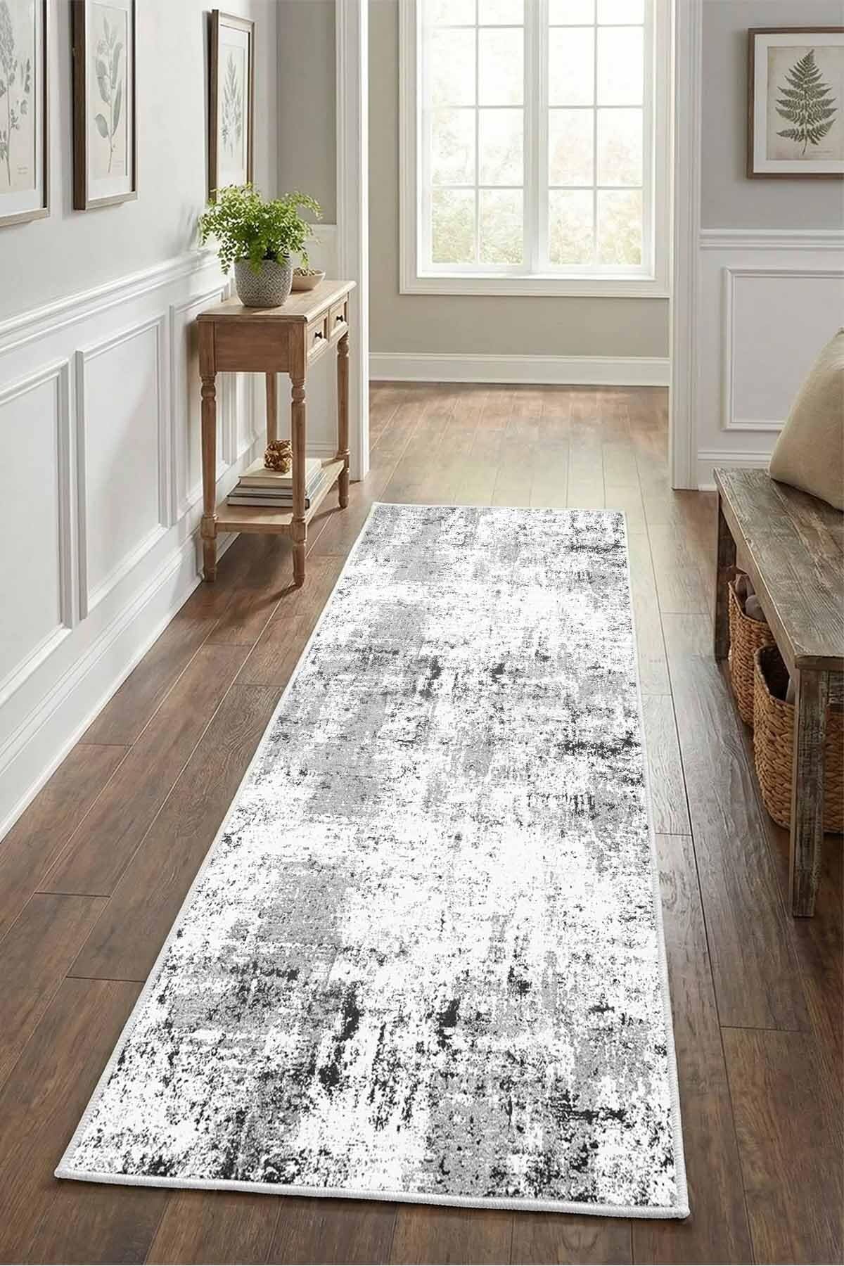 Monnhein Beyaz Yolluk Tarz-2 - Yıkanabilir, Kaymaz Taban, Dijital Baskılı, Leke Tutmaz, İnce Hav, Modern Koridor, Mutfak, Antre ve Salon için Dekoratif Yolluk